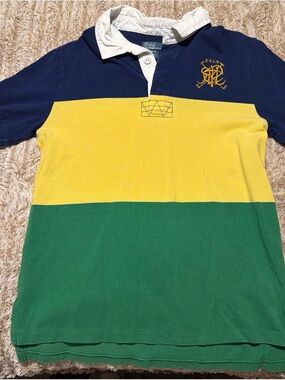 Polo by Ralph Lauren Navy Yellow Green Colorblock Rugby Polo